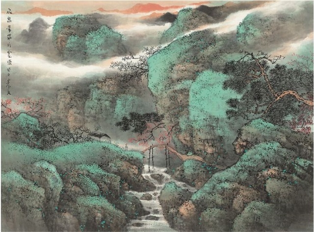 飞泉常带片云来 纸本设色