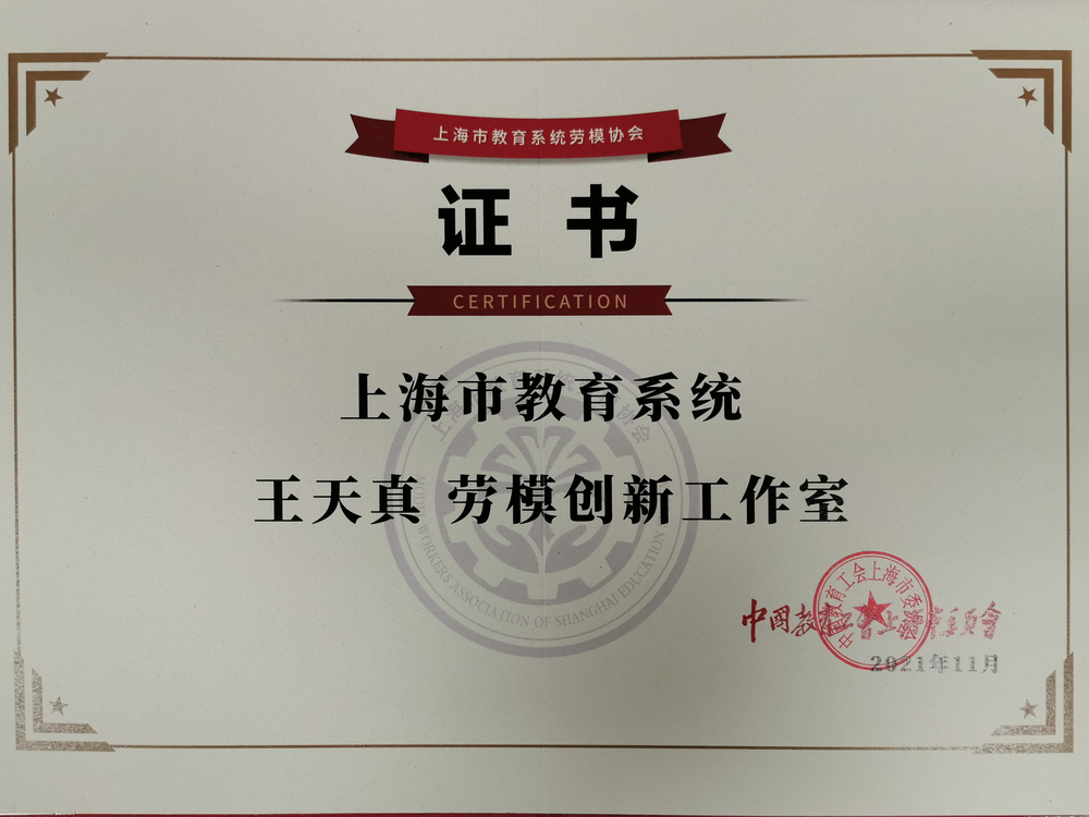 王天真劳模创新工作室证书