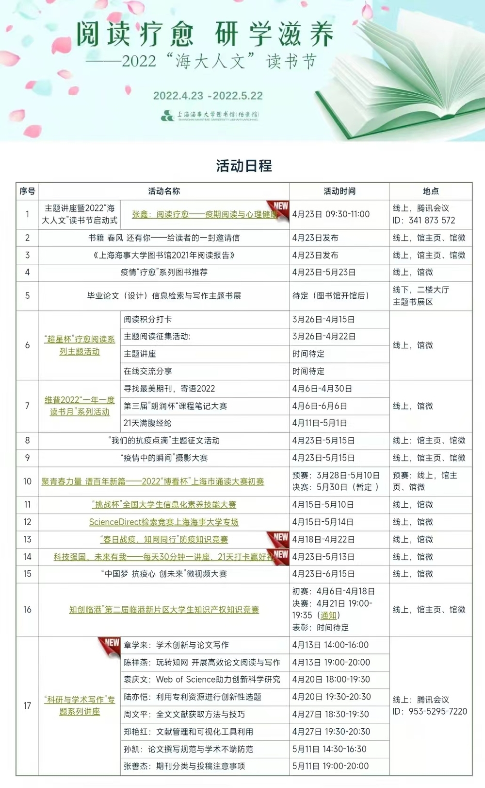 2022“海大人文”读书节活动日程