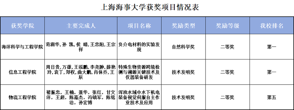获奖项目列表