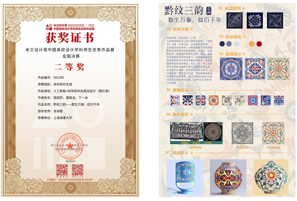 《黔纹三韵——数生万象，纹衍千年》获奖证书及作品